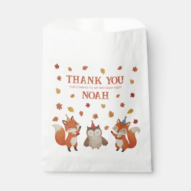 Foxes and Owl Woodland Fall Kids Birthday Party Favour Bags (Front)