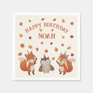 Foxes and Owl Woodland Fall Kids Birthday Party Napkin