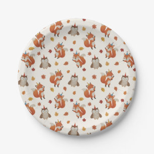 Foxes and Owl Woodland Fall Kids Birthday Party Paper Plate