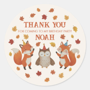 Foxes and Owl Woodland Fall Kids Birthday Sticker