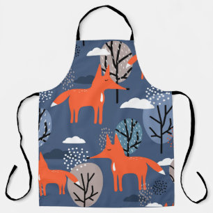 Foxes and trees, hand drawn backdrop. Colorful sea Apron