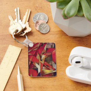 Foxes by Franz Marc, Vintage Abstract Cubism Art Key Ring