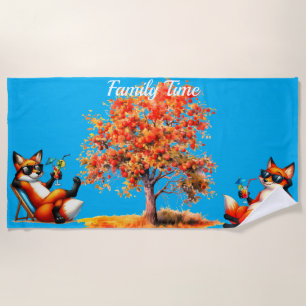 Foxes family time beach towel