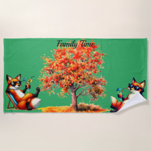 Foxes family time beach towel
