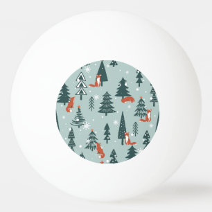 Foxes, fir-trees, winter, colorful pattern ping pong ball