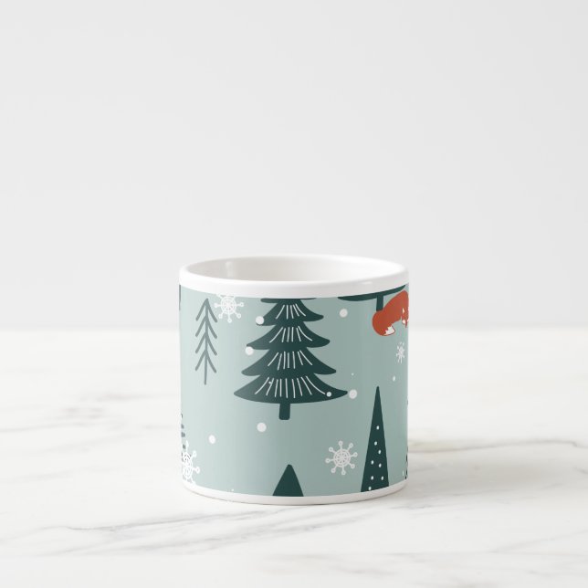 Foxes, fir-trees, winter, colourful pattern espresso cup (Front)