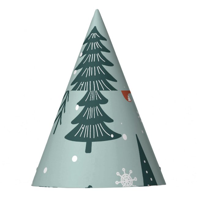 Foxes, fir-trees, winter, colourful pattern party hat (Front)