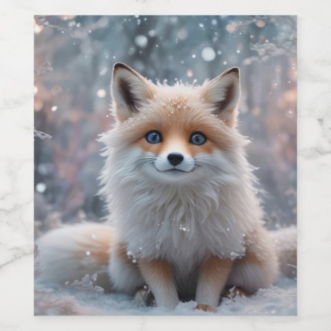 Foxes first Winter design Wine Label (Single Label)