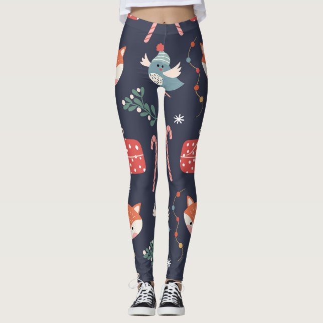 Foxes & Gifts: Christmas Seamless Pattern Leggings (Front)