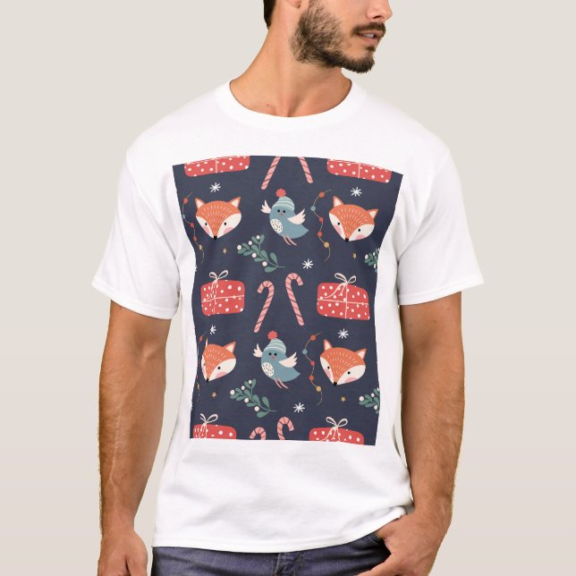 Foxes & Gifts: Christmas Seamless Pattern T-Shirt (Front)