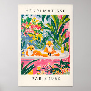 Foxes In Bathtub Art Print, Funny Bathroom Vanity  Poster