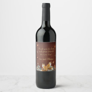 Foxes in Fall Foliage Friendsgiving Wine Label