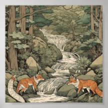 Foxes in japanese landscape