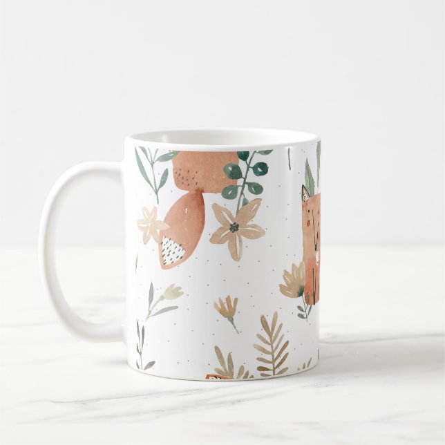 Foxes in Meadows: Watercolor Seamless Coffee Mug (Left)