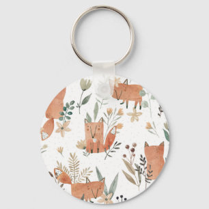 Foxes in Meadows: Watercolor Seamless Key Ring
