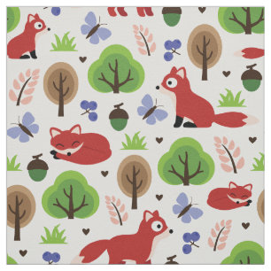 Foxes in the Oak Forest Fabric