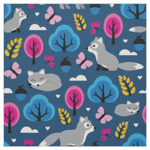 Foxes in the Oak Forest Fabric