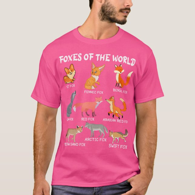Foxes Of The World Funny Fox Animals Educational T-Shirt (Front)