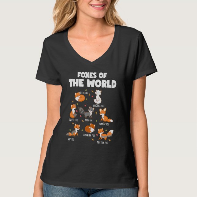 Foxes Of The World Funny Fox Animals Educational T-Shirt (Front)