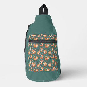 Foxes on forest green, cute pattern  sling bag