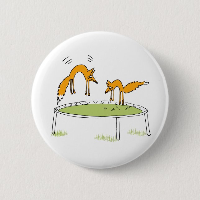 Foxes on Trampoline 6 Cm Round Badge (Front)