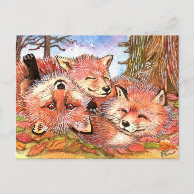 Foxes Play Time Postcard (Front)