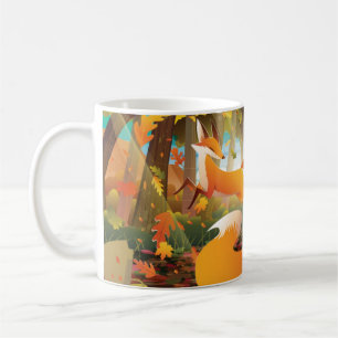 Foxes Playing in Autumn Forest Coffee Mug
