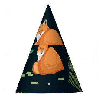 Foxes Trees Leaves Dark Background Party Hat