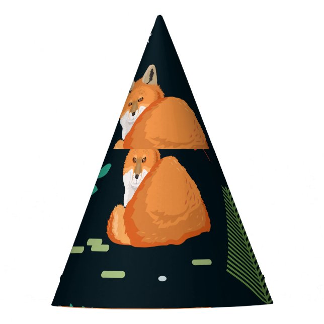 Foxes Trees Leaves Dark Background Party Hat (Front)