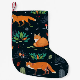 Foxes Trees Leaves Dark Background Small Christmas Stocking