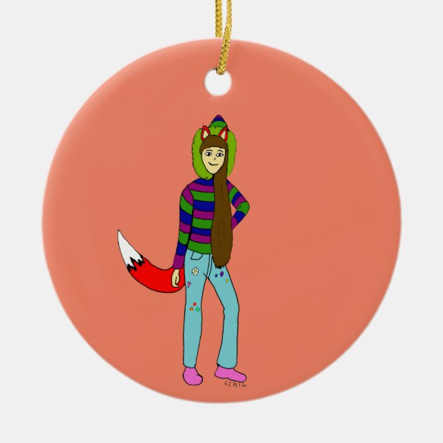 foxgirl  ceramic tree decoration (Front)