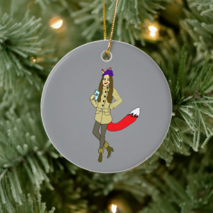 Foxgirl ceramic tree decoration