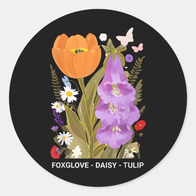 Foxglove Daisy Tulip Floral  Classic Round Sticker (Front)