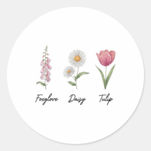 Foxglove Daisy Tulip Floral  Classic Round Sticker