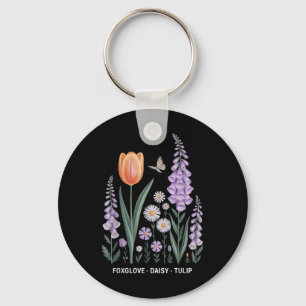 Foxglove Daisy Tulip Floral Nature Art Key Ring