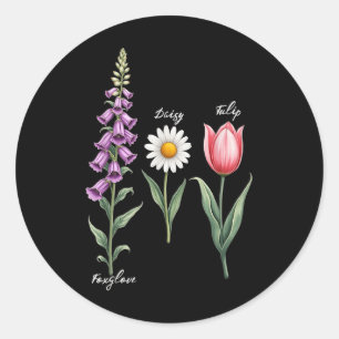 Foxglove Daisy Tulip Flower Design Floral Girl Mum Classic Round Sticker