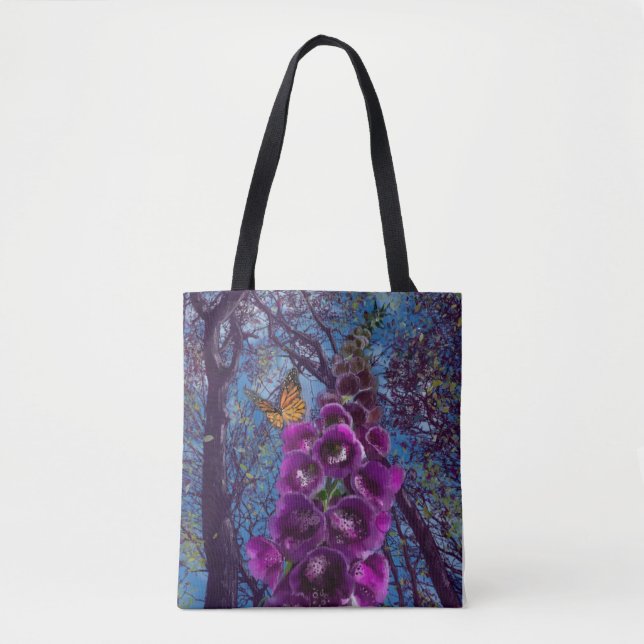 Foxglove flower and butterfly tote bag (Front)