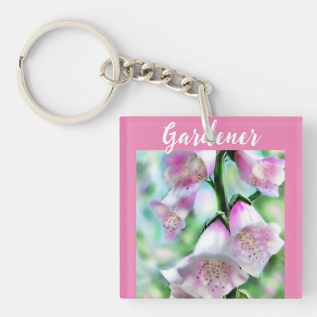 Foxglove Flowers Floral Pink Garden Personalised Key Ring (Front)