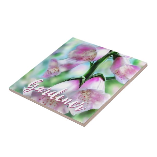 Foxglove Flowers Floral Pink Garden Personalised Tile (Side)