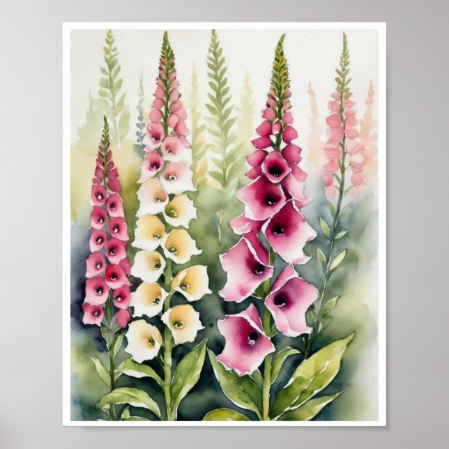 Foxglove Flowers Handmade Water Colour Poster (Front)