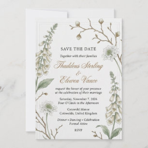 Foxglove, Scabiosa, Bare Branches, Thin Border Fra Invitation