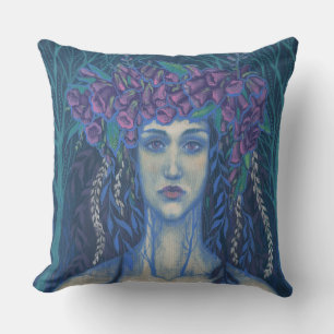 Foxgloves dryad beautiful girl surreal fantasy art cushion