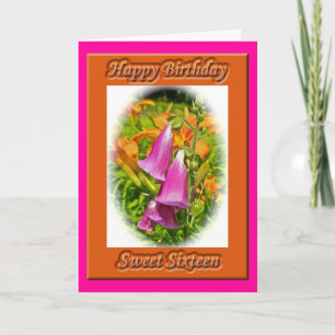 Foxgloves & Lilies Sweet 16 Birthday Card