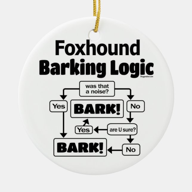 Foxhound Barking Logic Ceramic Tree Decoration (Front)