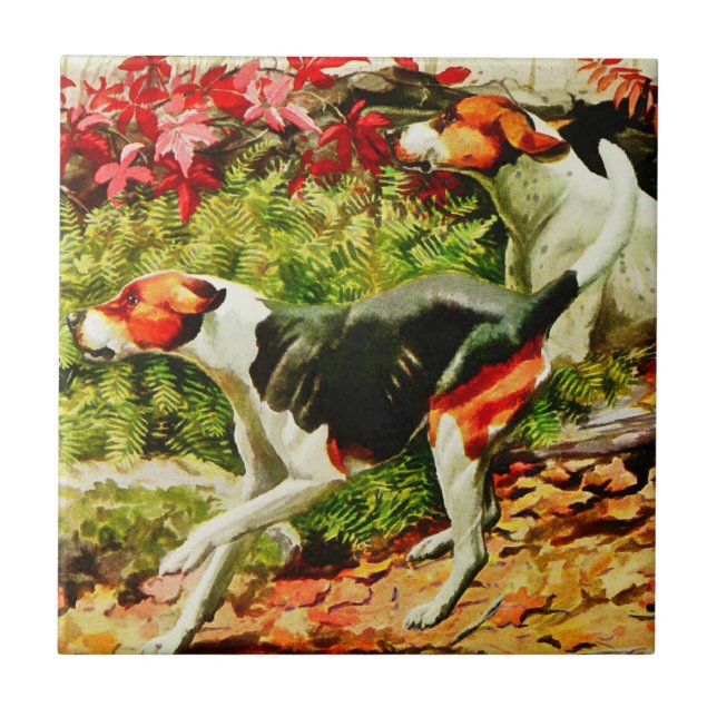 Foxhounds-English&American - in autumn wood   Tile (Front)