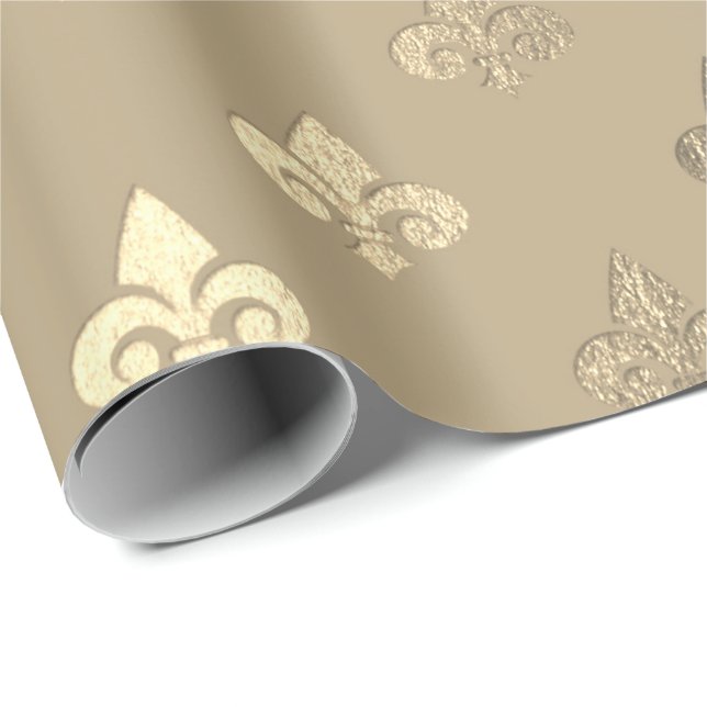 Foxier Sepia Gold Metallic Fleur-de-lis Wrapping Paper (Roll Corner)