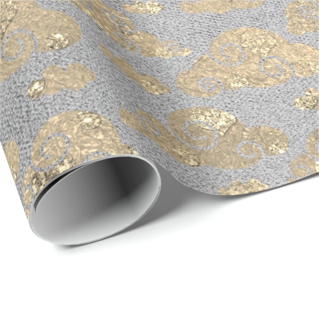 Foxier Silver Grey Glitter Clouds Metallic Silver Wrapping Paper (Roll Corner)