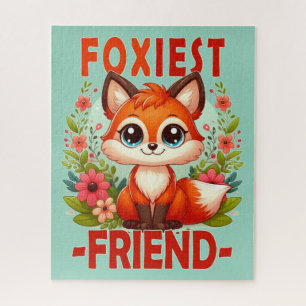 Foxiest Friend pun. Cute Baby Fox puppy cartoon Jigsaw Puzzle