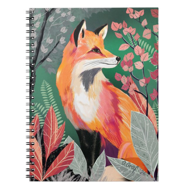 Fox's Enchanted Forest Hand-Painted Nature Illustr Notebook (Front)