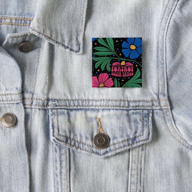 Foxtrot Delta Tango Flower Boho 15 Cm Square Badge (In Situ)